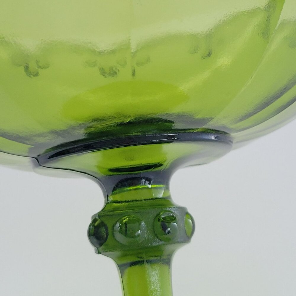 Vintage Indiana Glass Garland Pedestal Compote Dish, Avocado Green Teardrop Edge - Picture 5 of 10